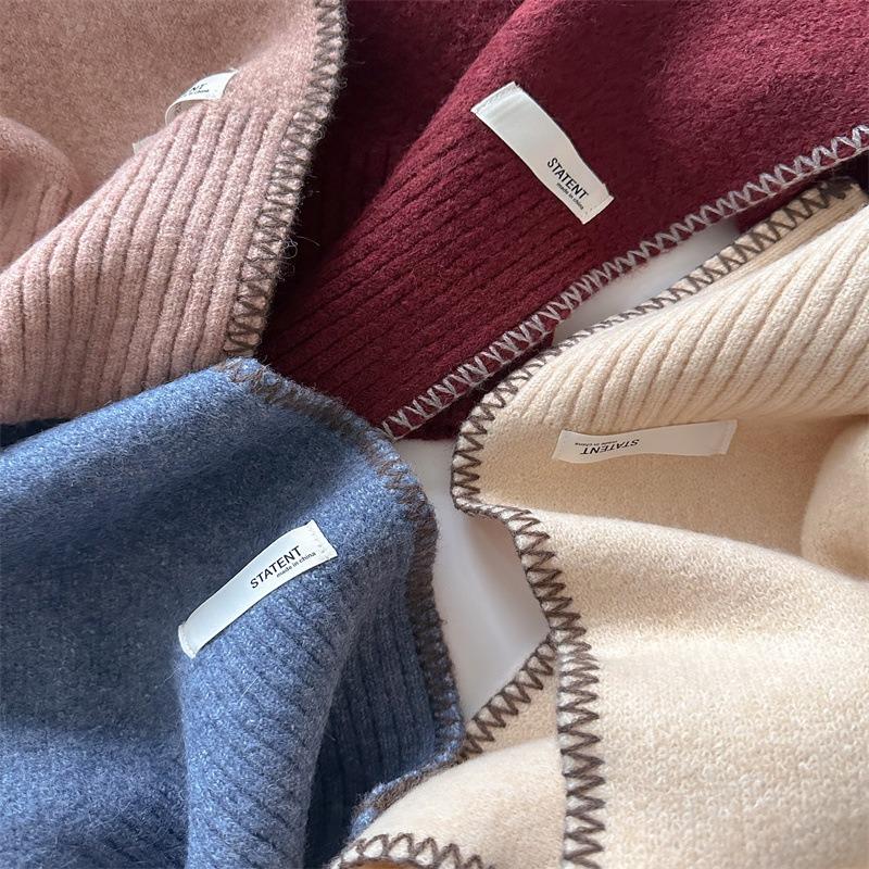 Solid color scarf female simple I wind knitted lock edge autumn and winter versatile warm scarf