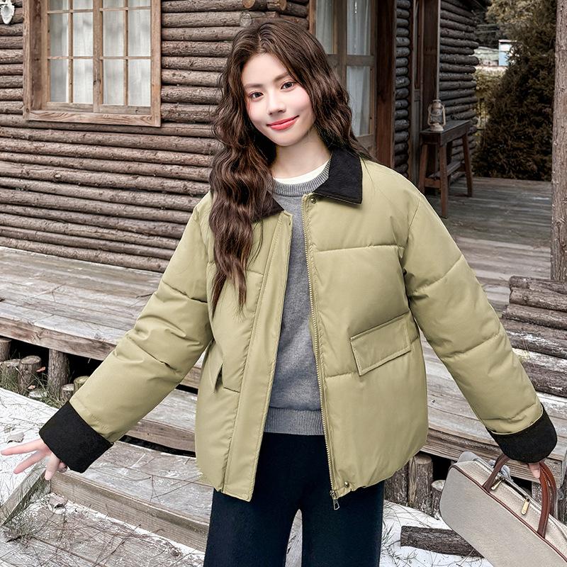 

Cold-proof clothing women s short corduroy contrasting lapel collar winter new girlfriend casual cotton-padded clothing, cotton-padded clothing XL хаки