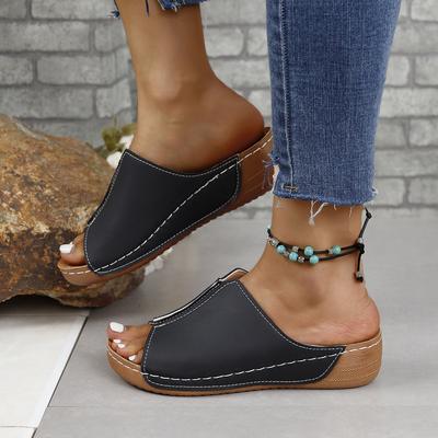 European and American Spring and Summer Sandals Women's Outer Wear Women's Shoes Comfortable Slope Heel Thick Sole Simple Slippers