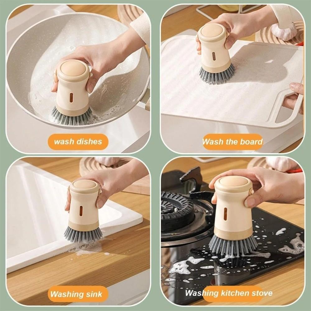 Ergonomic Press Dish Scrubber Non-Scratch Kitchen Scrub Brush Dish Brush  for Pots Cookware