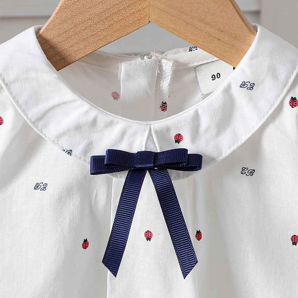 Girls White Shirt 100% Cotton Long Sleeve Top Peter Pan Collar Blouse with Bow Decor Casual School Shirt for Kids 2-8 Years