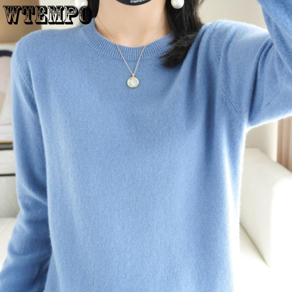 Round-neck Sweater Large-sized Loose Knitted Sweater for Women Base Layer Long-sleeved Solid-color Pullover Spring and Autumn