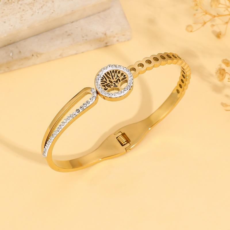 Bracelet - Women's French-inspired, Unique, Hollowed-out Tree of Life Design, Diamond-accented, Titanium Steel Bracelet