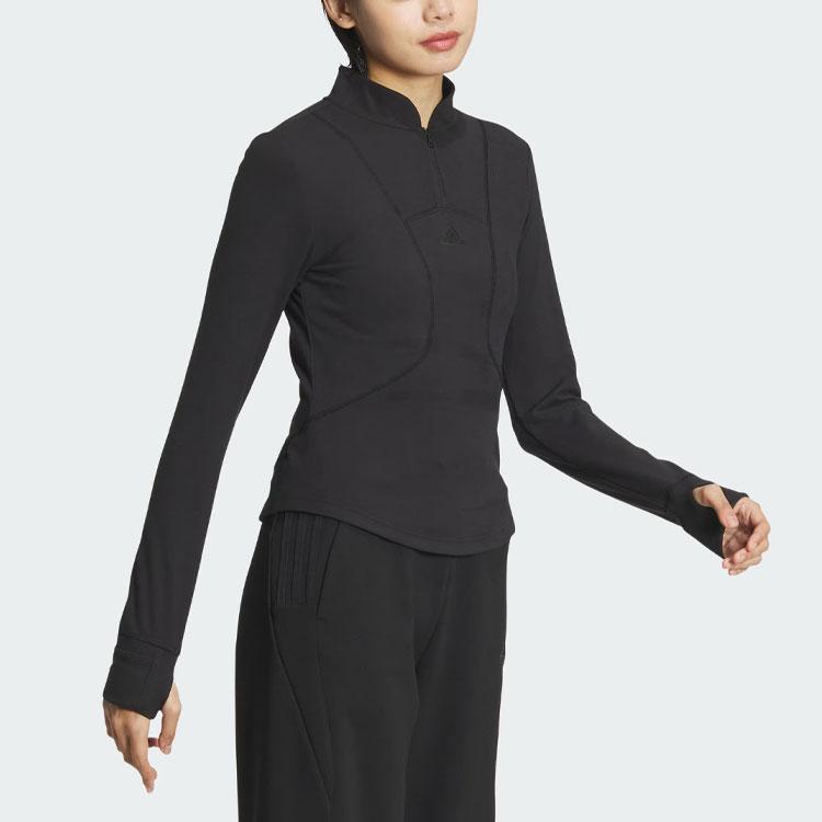 adidas Solid Color Sports Casual Long Sleeve T-Shirt Women Tops Black IY0699