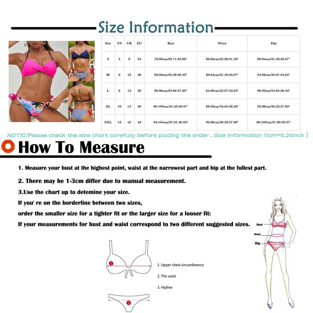 Women's Two Piece Bikini Set Striped Bottom with Tie Side Halter Neck Top Twist Front Backless Swimwear Beachwear