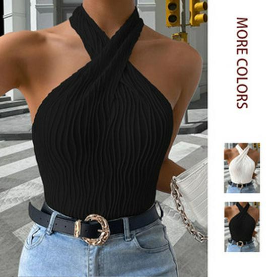2026 Summer V-neck Crossover Button Vest T-shirt for Women