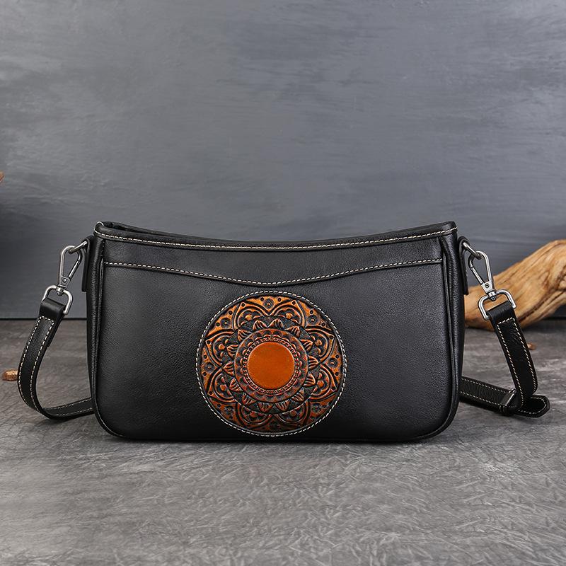 Johnature Totem Embossed Women s Bag Genuine Leather Versatile Retro Soft Cowhide Shoulder Crossbody Bag