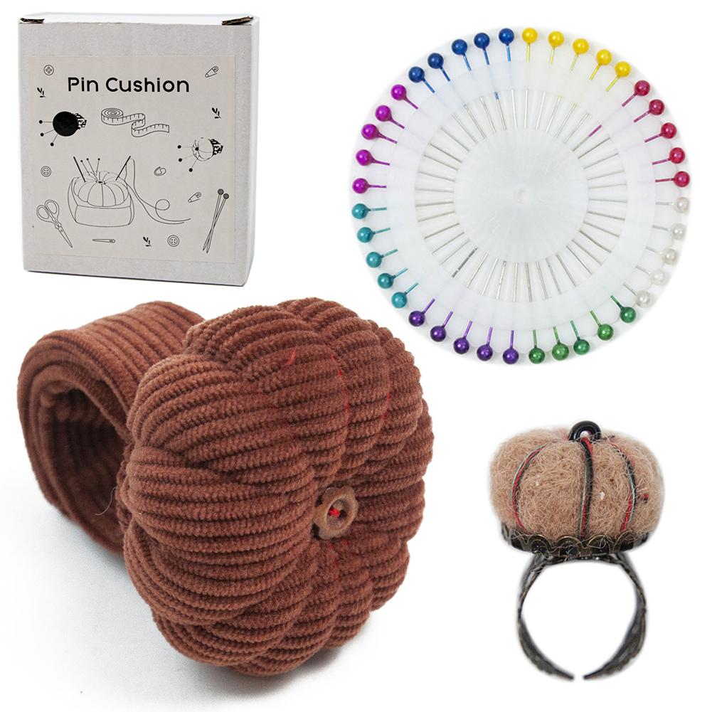 Pumpkins Wrist Pin Cushion Set With Snap-Pop Rings Needle Storage Pin Holder DIY Handcraft Sewing Accessories Kit For Needlework
