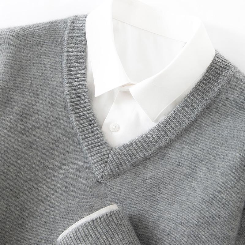 Men`s Cashmere V-Neck Loose Sweater -