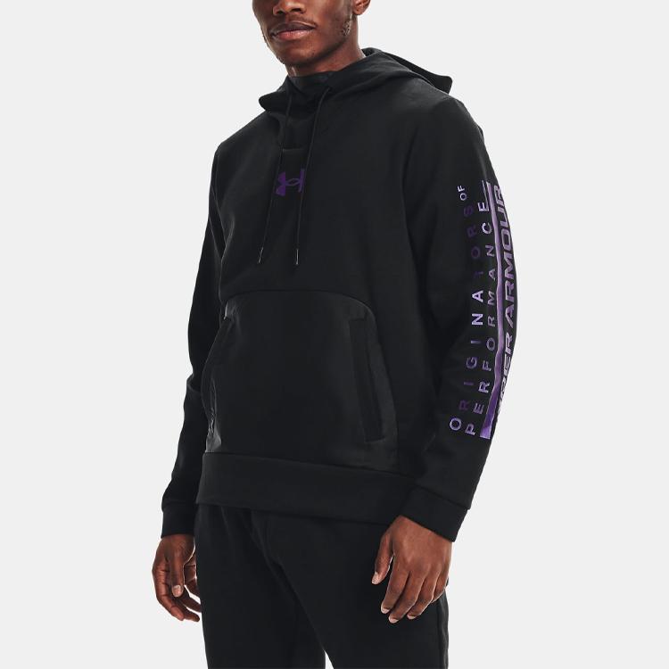 Under Armour Apollo Sportstyle Printed Woven Hoodie Men Hoodies Black Purple 1360730-002