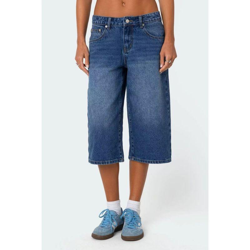 Edikted2025 Summer New Arrival Niche Style Long Pickling Denim Bermuda Shorts Loose Casual Slim Fit Slimming