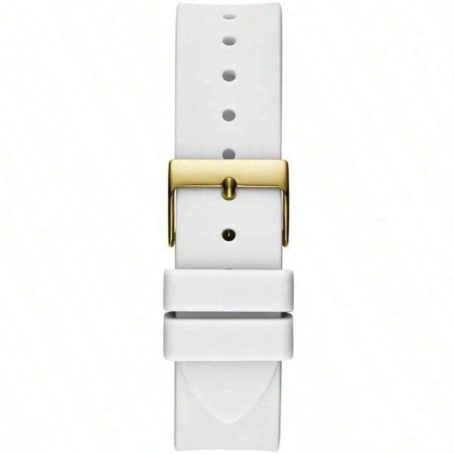 Guess Ladies' 40mm Gold Watch - Stainless Steel Case Skeleton Dial White Silicone Strap GW0536L2