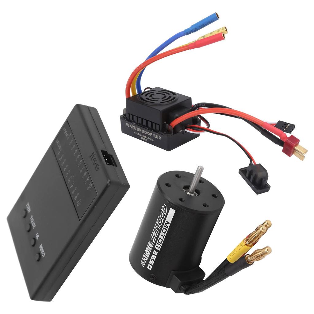 3650 3600KV Brushless Motor with 60A ESC and Programmer Card, Waterproof, for RC Cars, Compatible with 1/8 and 1/10 Scale Electric Remote Control Cars