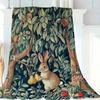 Classic Rabbit and Fruit Pattern Fleece Blanket Botanical Design Soft Warm Throw Boho Interior Decoration Bedding Cover for Home