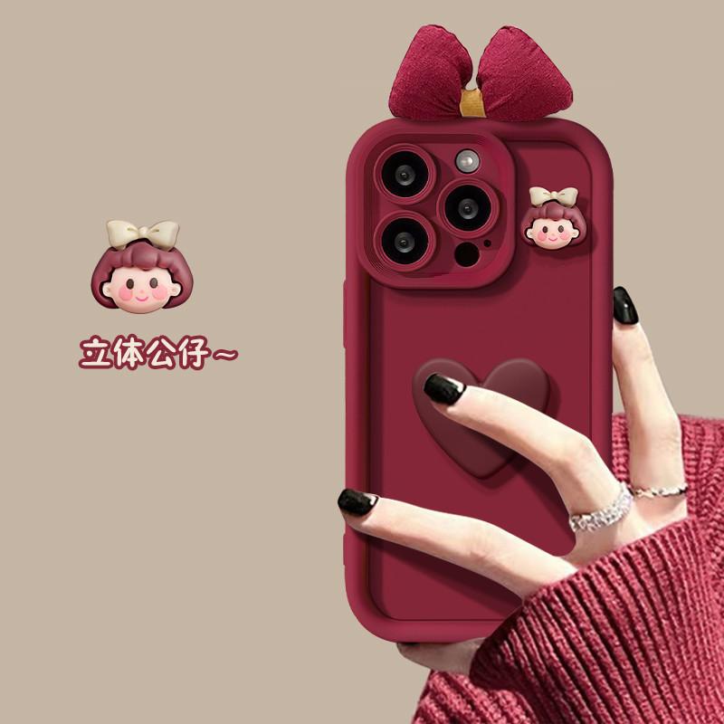 Japan and South Korea ins princess style applicable Apple 17PM mobile phone case iPhone16 love bow 15 new 14PRO