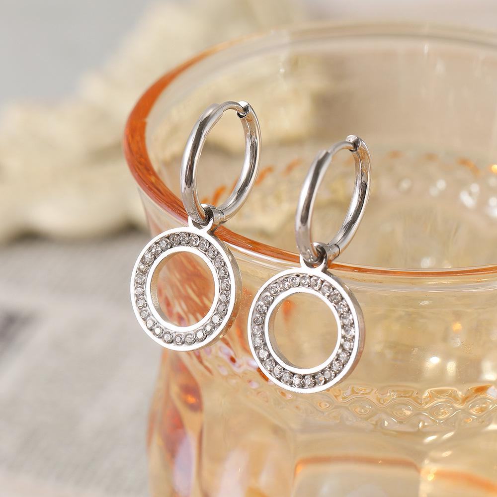 Sparkling Rhinestone Stainless Steel Hoop Earrings - Classic & Versatile