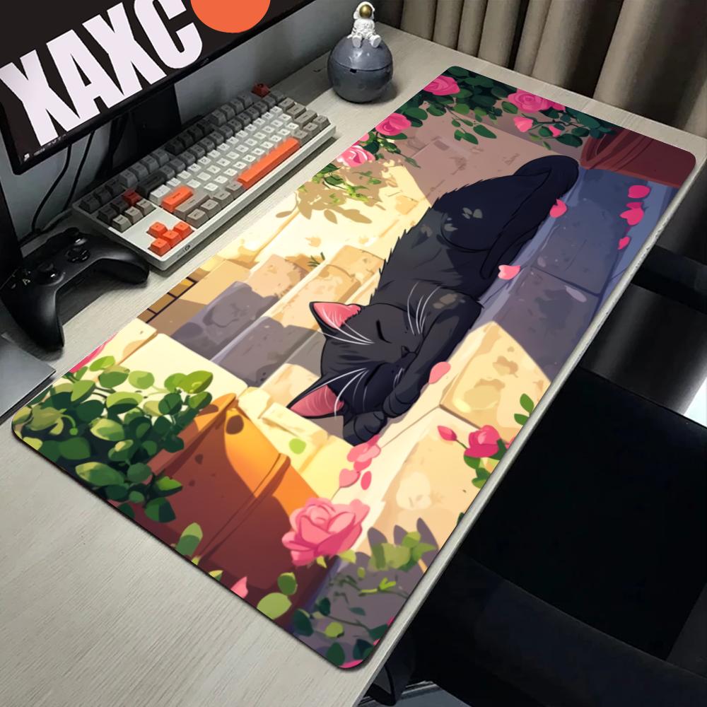 HYBXAXC Cute Japan Cat Mouse Pad Large Gamer Mousepad Computer Gaming Accessories Art Carpet 900x400 Play Mats Anime Office Mat