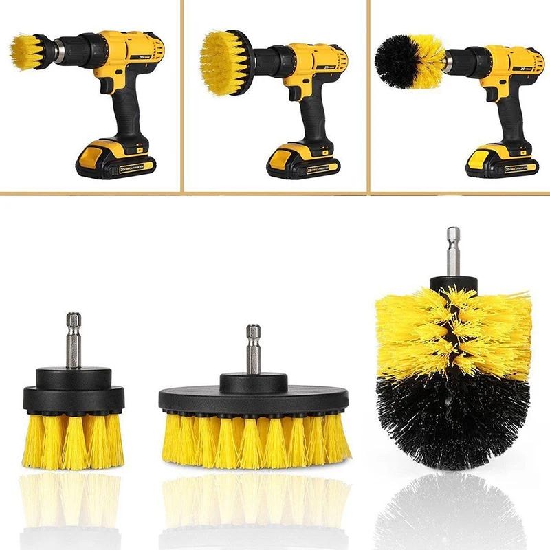 3Pcs Drill Brush Attachment Set Cordless Power Scrubber Brushes Multifunctional Cleaning Tools For Bathroom & Household Use