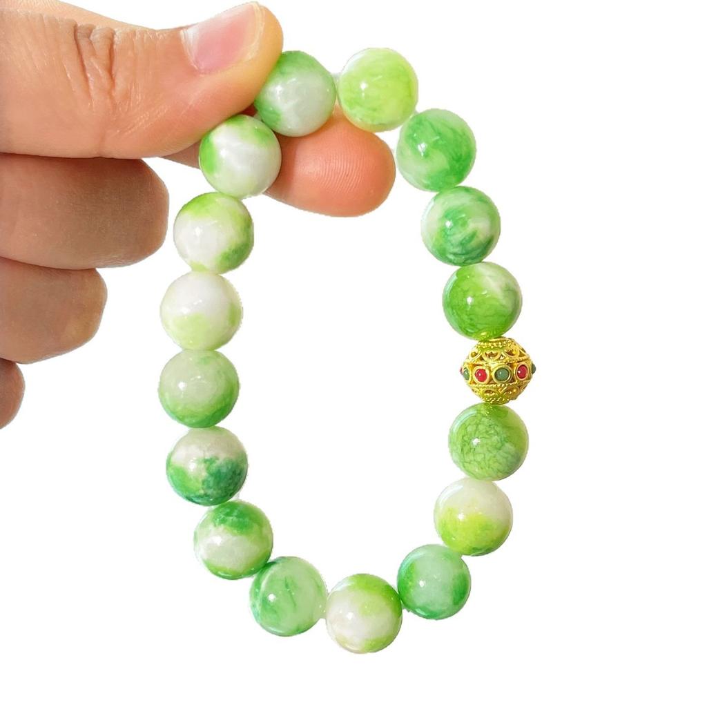 Spring 12Mm Large Particle Green Milk Cap Quartz Stone Bracelet