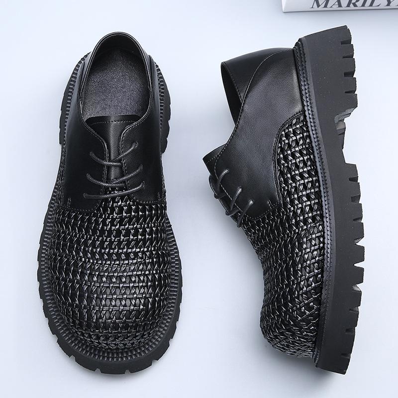 Fashion Summer Autumn Hollowed-out Leather Shoes for Men Black Knit Platform Shoes Male Fashion Casual New Designer Dress Shoes Man