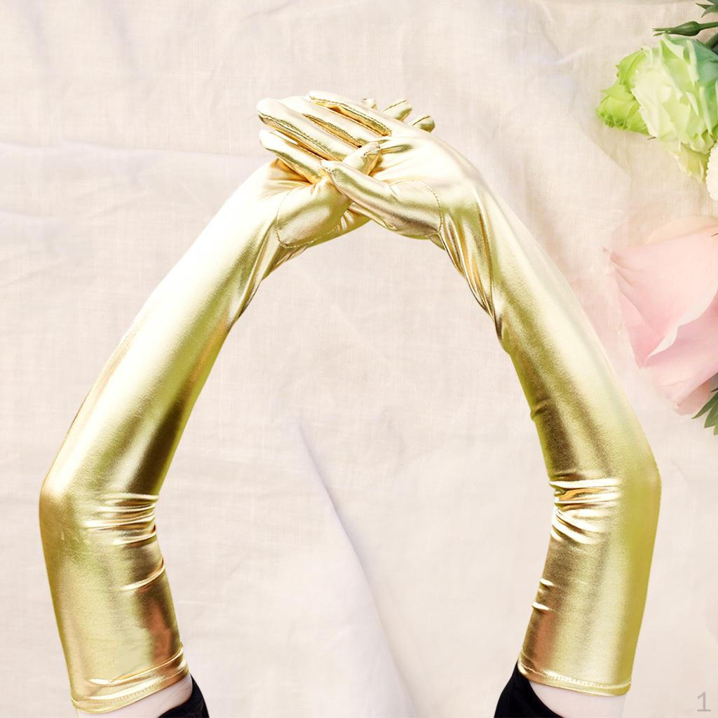 Lange Lederhandschuhe für Damen Kunstleder Lack PU Oper Glänzend Paar Finger Cosplay Passend