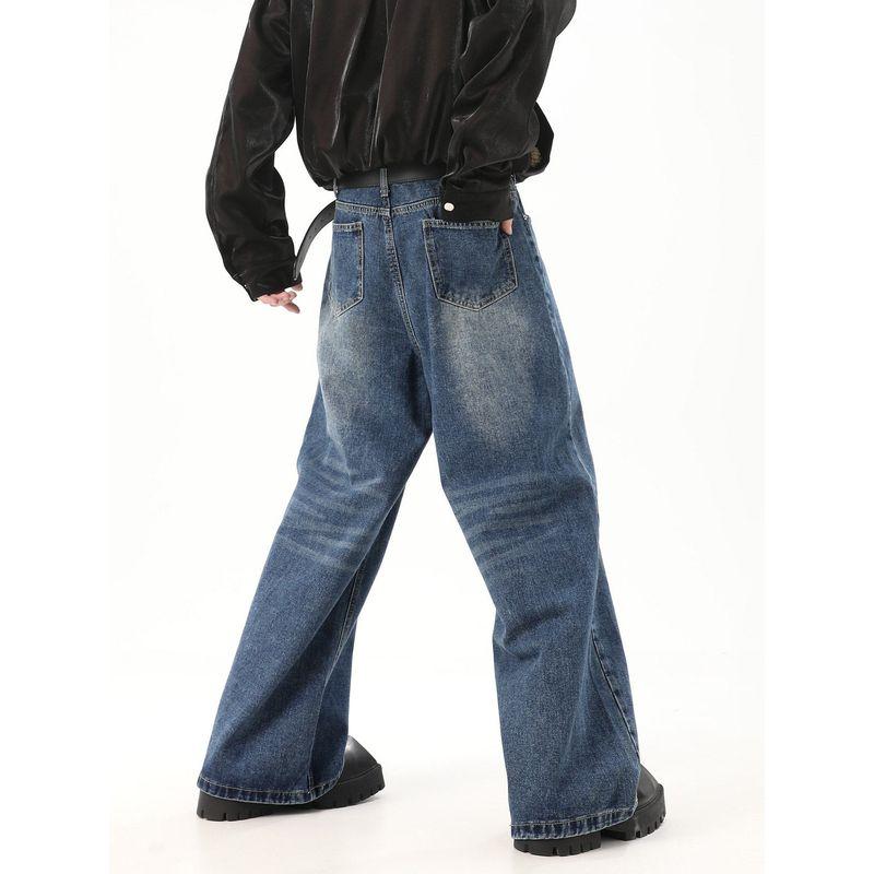 51 Hip Hop European and American Style Retro Washed Distressed Straight-leg Denim Men's Cleanfit Pants Loose Drooping Loose Pants