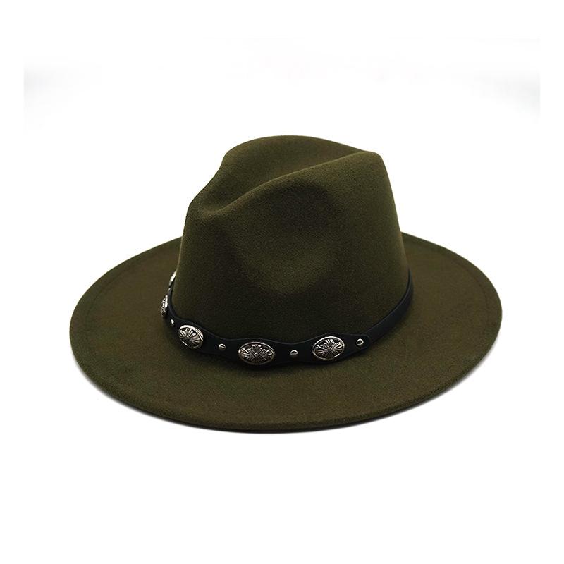 Rivet Flower Belt Soft Felt Hat Solid Color Woolen British Style Gentleman'S Top Hat Sun Protection Shade Jazz Hat