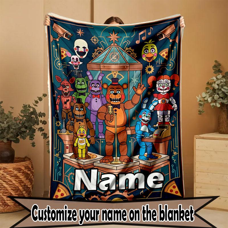 Custom Name Personalized Five Nights at Freddy's Print Blanket, Home Decor, Bedroom, Sofa, Camping, Couch, Gifts for Birthday Christmas