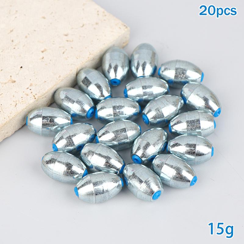 20Pcs Alloy Hollow Olive Fishing Sinkers3/ 4/6/8/10/12/15g Wax Coating Steel Fishing Weights Fishing Weight Accessories