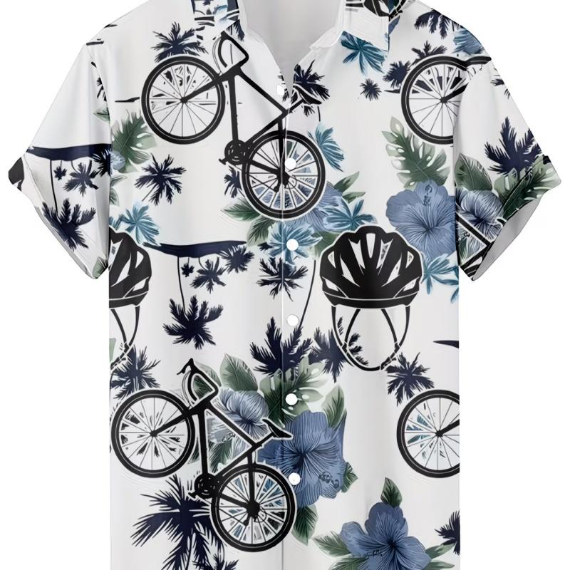 

Men s printed short sleeve button-down shirt with 3D heat transfer pattern, casual beach vacation street style M