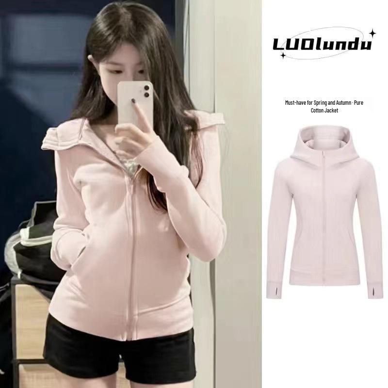 Женская узкая толстовка-куртка на молнии с капюшоном - Осенне-весенний спортивный кардиган с длинным рукавом XXL розовый