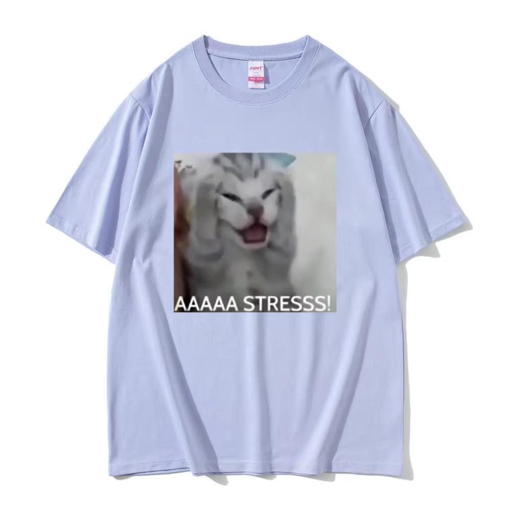 

Cute Funny Stressed Cat Meme Tshirt Summer Men s Women Casual Loose Oversized T-shirts Male Cotton Short Sleeve Printed T Shirts 4XL