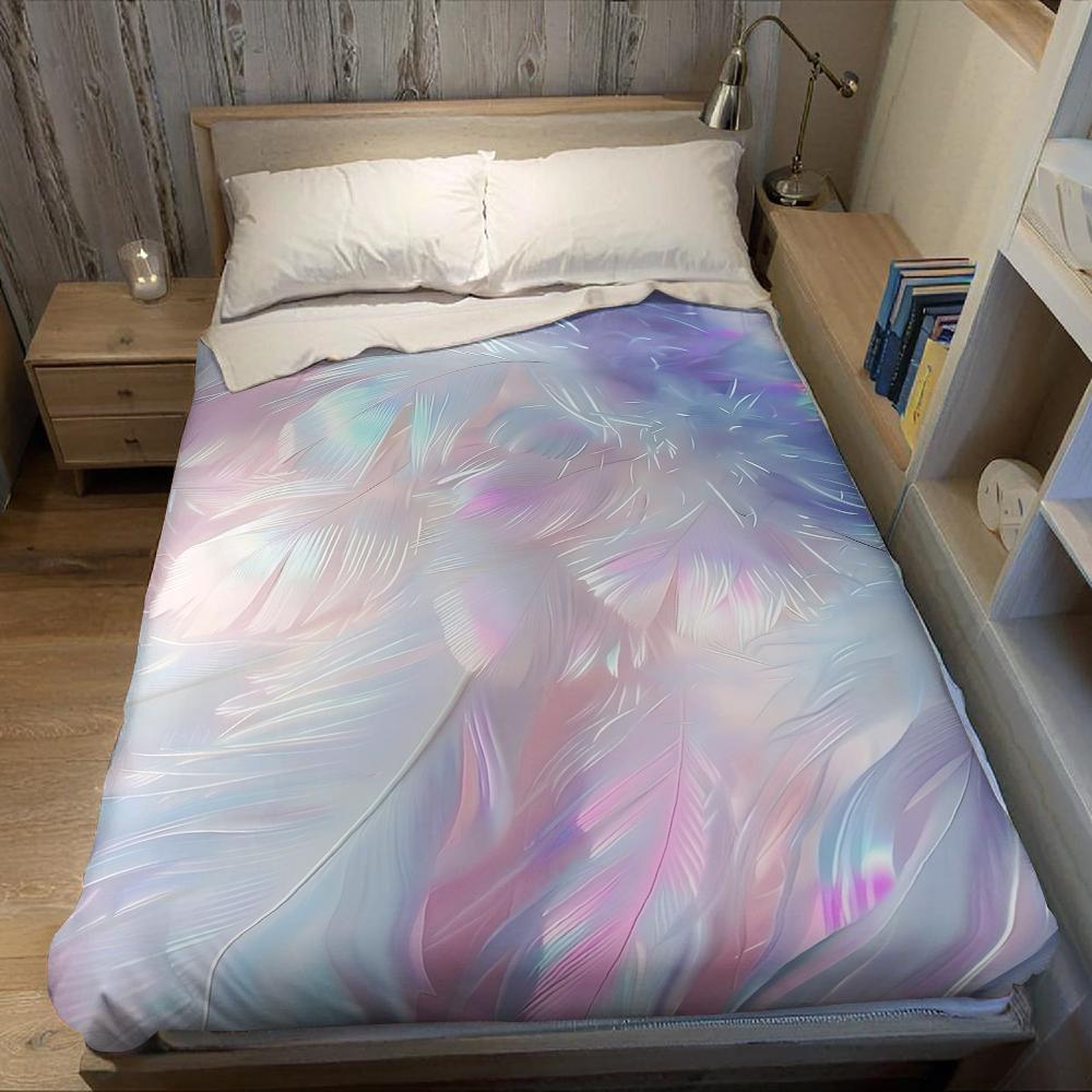Iridescent Feathers Flannel Blanket Warm Soft Halloween Christmas Couch Warm Cozy Decorative Decor Gift for All Season