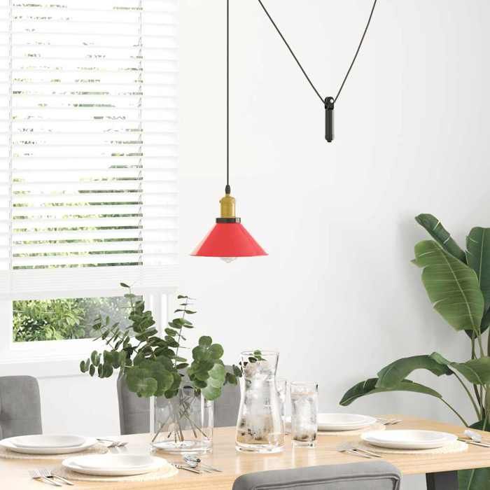 VidaXL Lampe suspendue réglable hauteur E27 rouge brillant Ø22cm métal, éclairage suspendu, éclairage suspendu de cuisine, 4103449