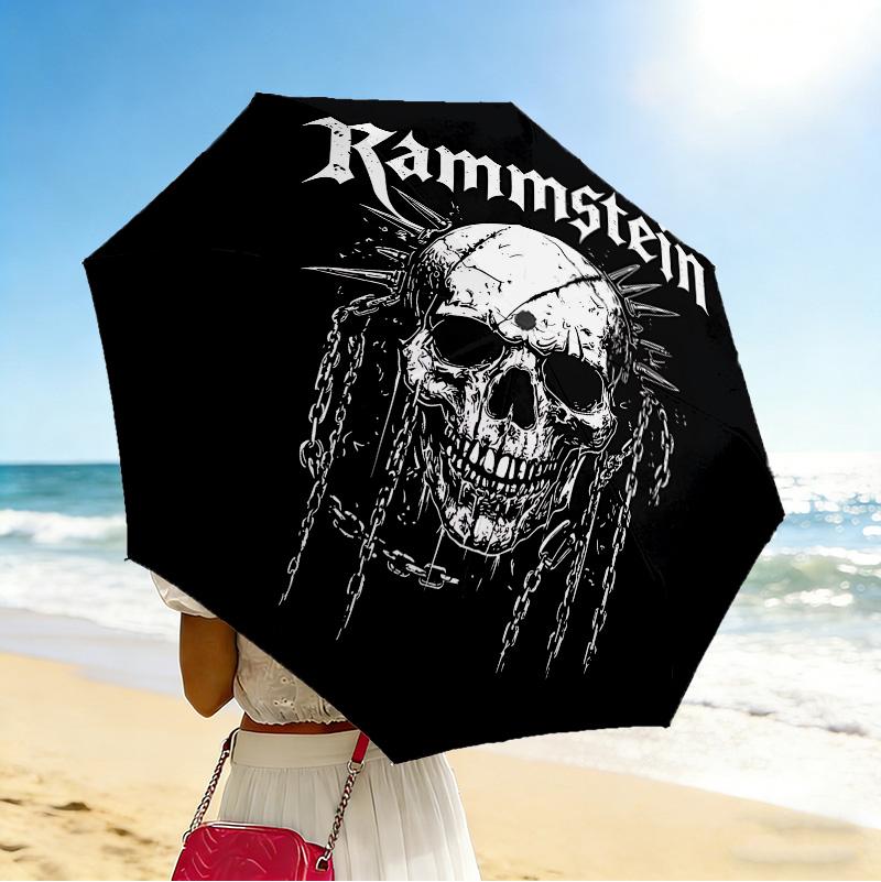 Skull Chains 8 Ribs 3Fold Black Glue Uv Protection Umbrella Sun Protection Rainproof Compact Folding Umbrella For Travel Daily Use C923754