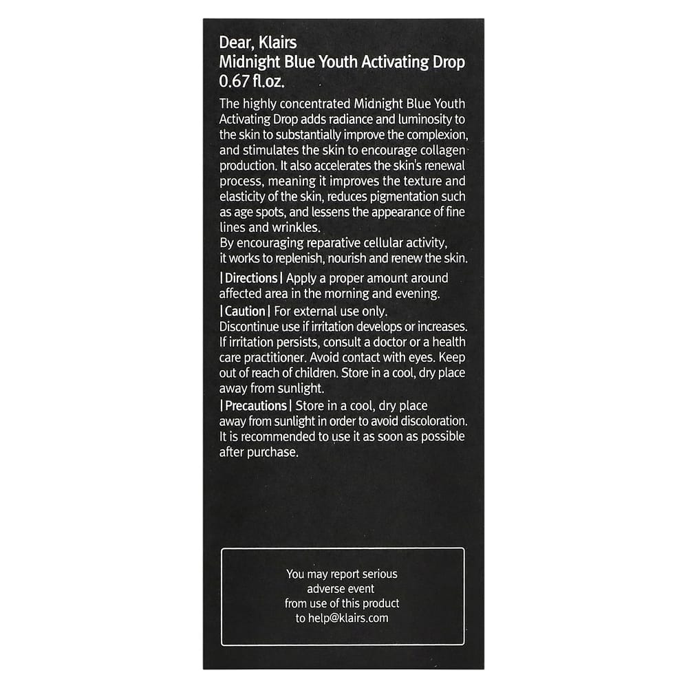 Klairs Midnight Blue Youth Activating Drop 20ml (0.67 fl oz)