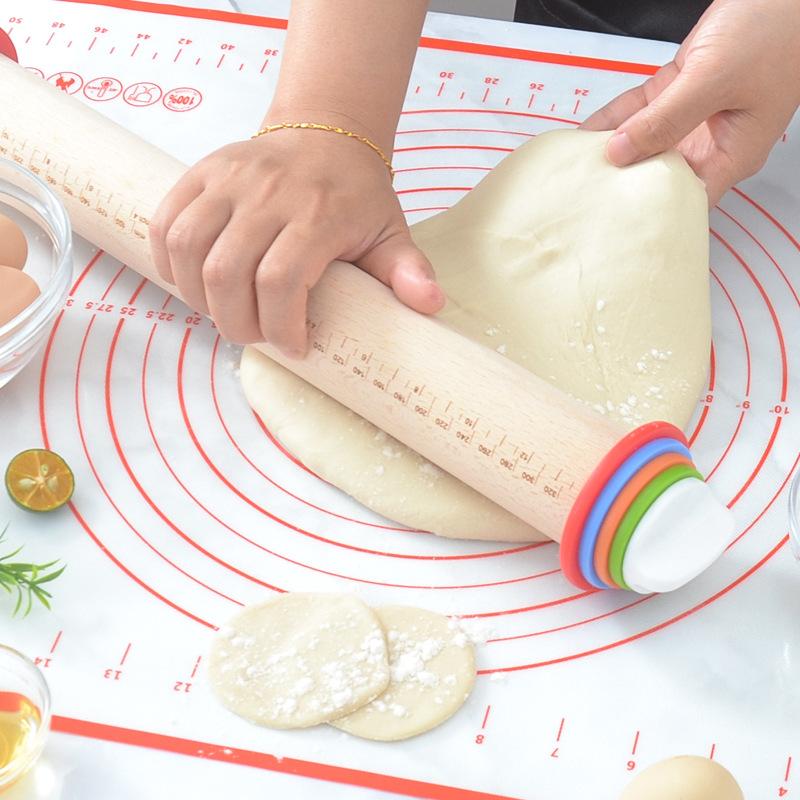 Adjustable Rolling Pin Removable Ring Dough Mat Dough Roller Stainless SteelSilicone Kneading Mat Non-Stick Silicone