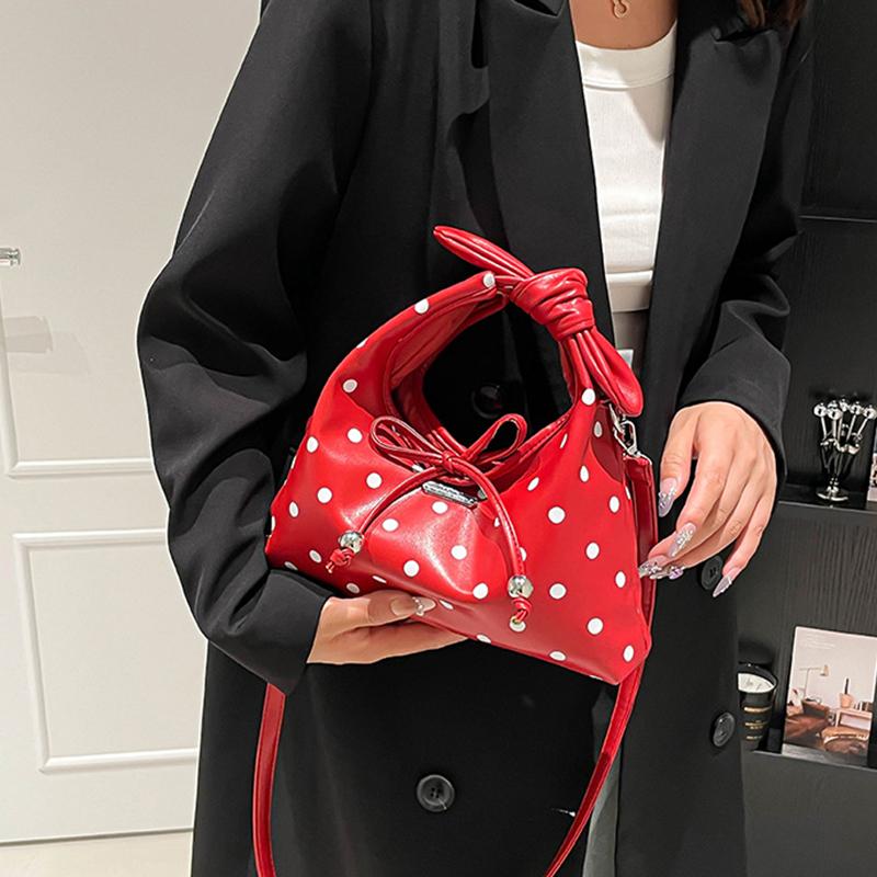 Yogodlns Women's Versatile Bag Retro Leather Shoulder Bag Bow Tie Crossbody Bag Polka Dot Small Hobo Handbag For Everyday Use