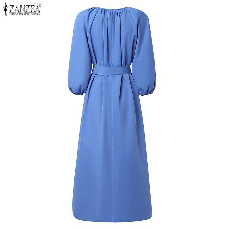 ZANZEA Abito Casual da Donna con Scollo a V, Colore Unito, Manica a 3/4