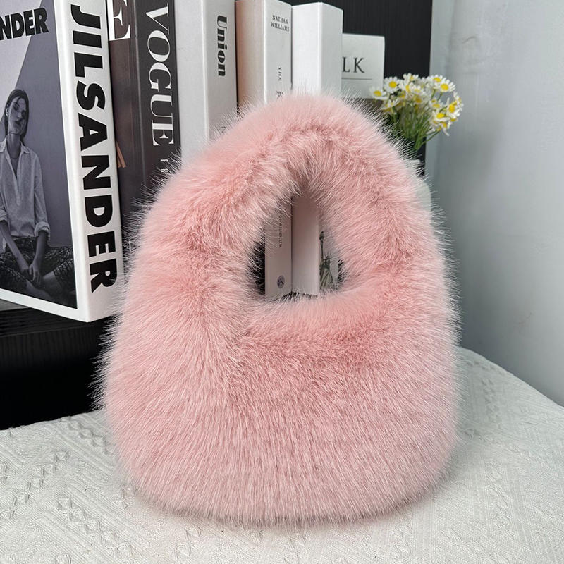 Fashion Soft Plush Half Moon Bags for Women Designer Fluffy Faux Fur Lady Handbags Luxury Small Tote Female Winter Purses