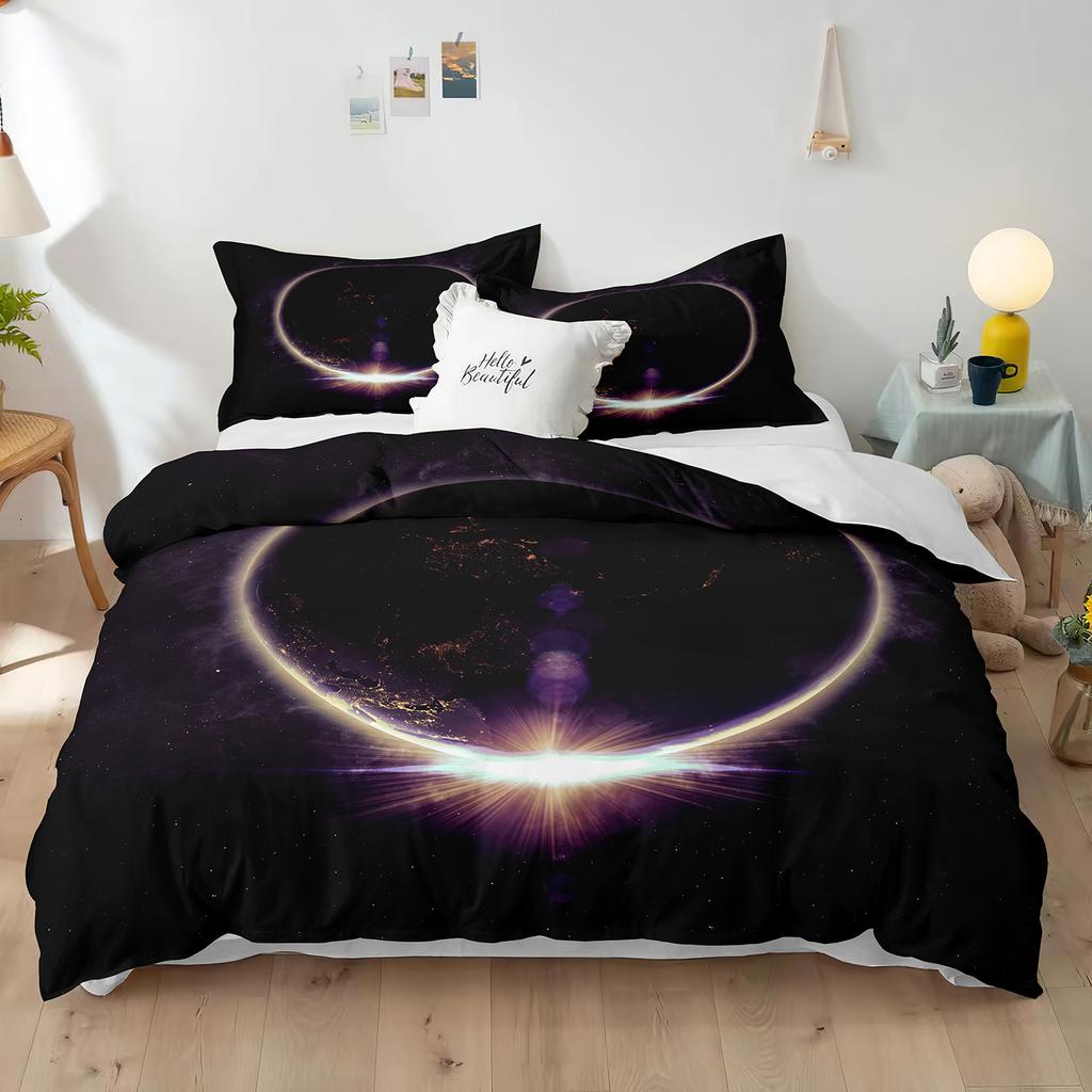 Set de husă de pilotă cu temă planeta uriașă 3D Mercury Galaxy Space Blue King Queen, dimensiune dublă, husă de cuvertură din poliester pentru copil, băiat, fată