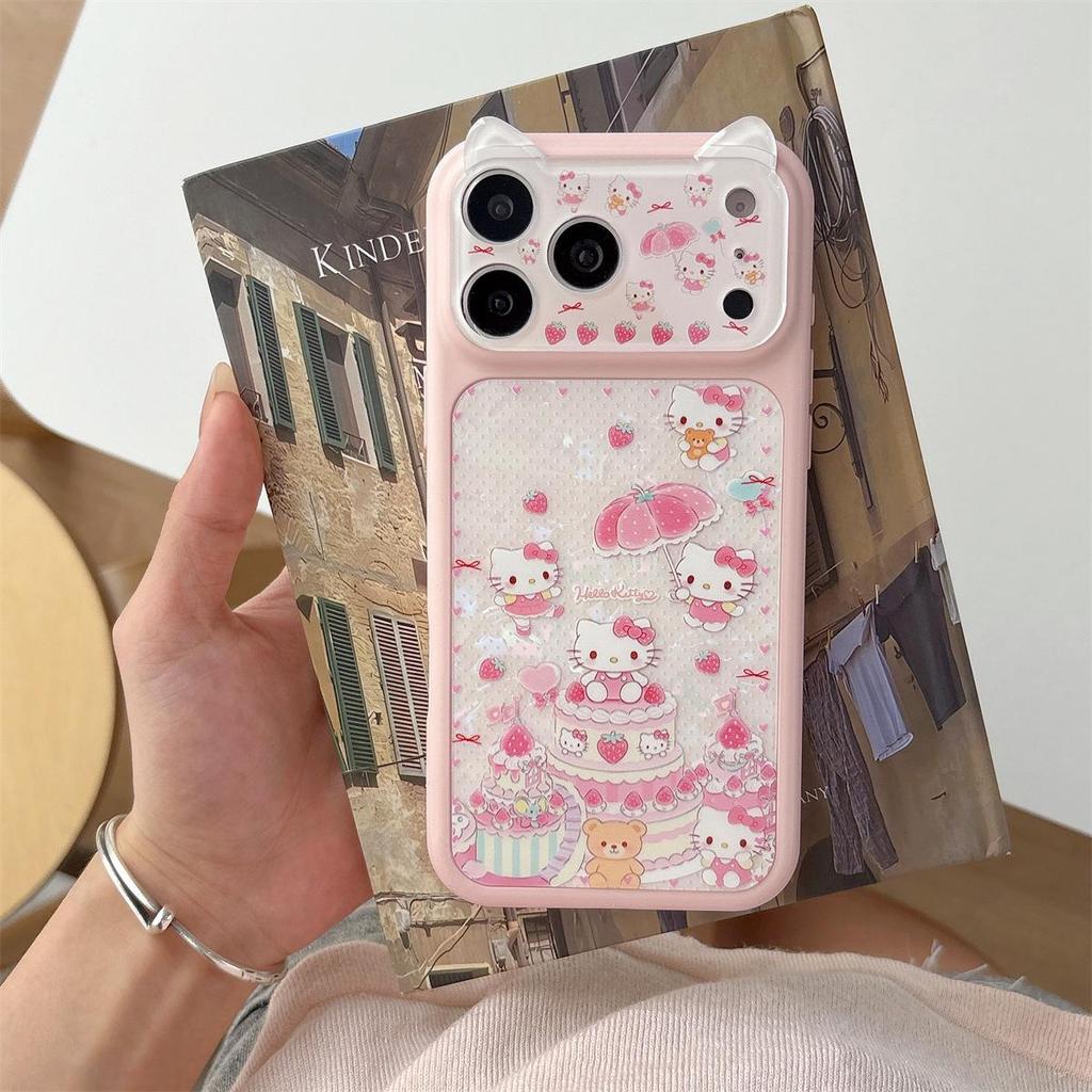 Strawberry KT Cat 3D Ear iPhone 15/16/17 Pro Max Drop-Proof Case
