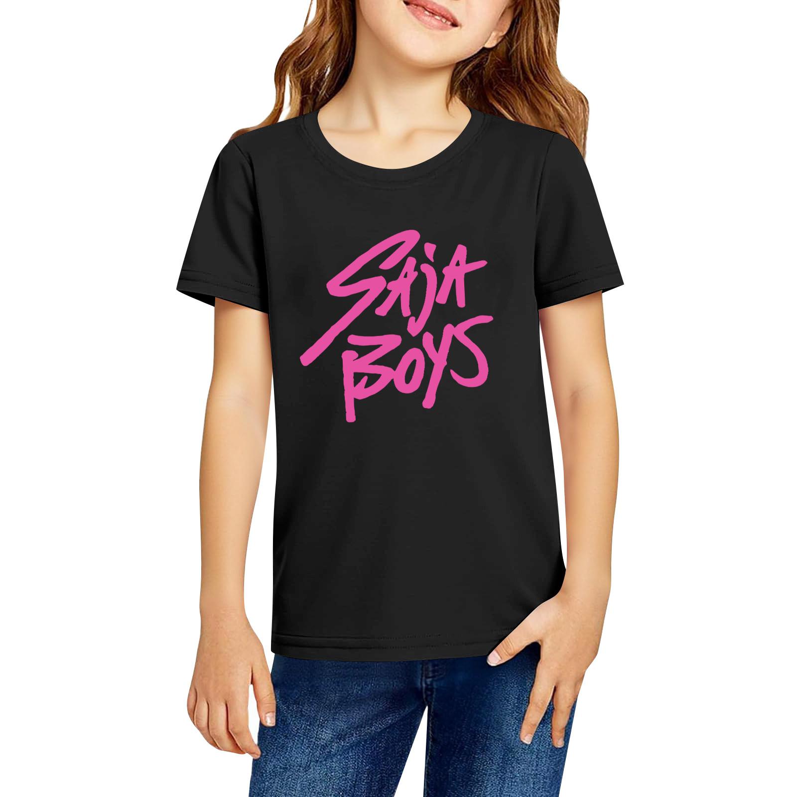 

Модная рабочая одежда с короткими рукавами и круглым вырезом, топы с принтом для детских летних топов 100 чёрный