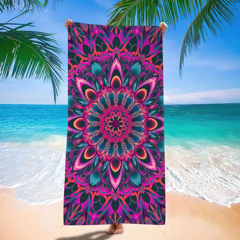 Red Black Mandala Beach Towel Microfiber Quick Dry Bath Towel Bohemian Floral Large Soft Towel for Swimming Travel Picnic
