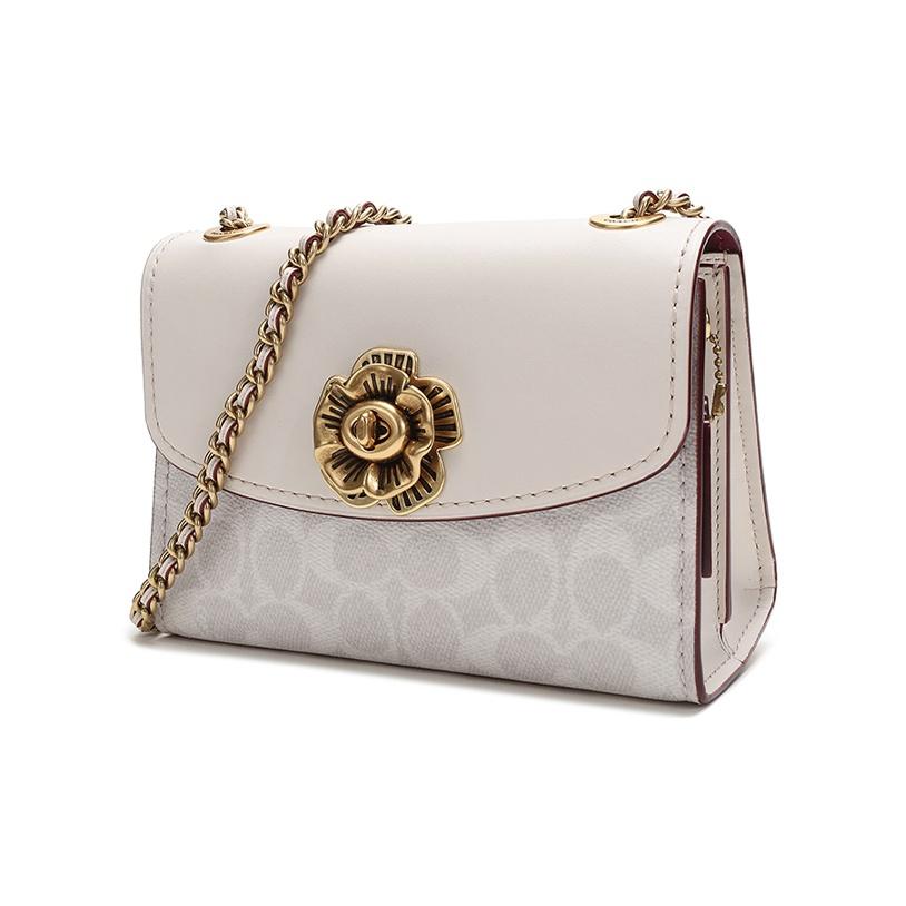Coach Parker 18 Camellia Chain Strap Canvas And Leather Crossbody Bag Small Women bags Pink White 34256-B4R7B