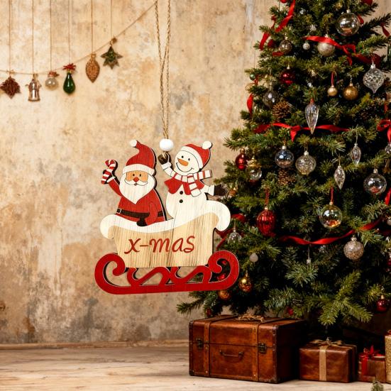 Christmas Ornament Wooden Hanging Santa Snowman Merry Christmas Decor Wood Red Xmas Tree Ornament for Holiday Home Decor