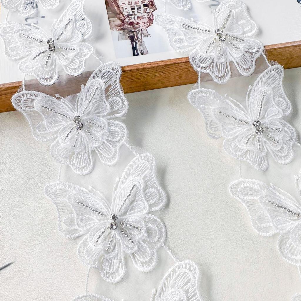 White Embroidery Butterfly Nail Diamond Barcode Clothing Lolita Dress Hair Accessories Headgear Decorative Lace Lace Accessories