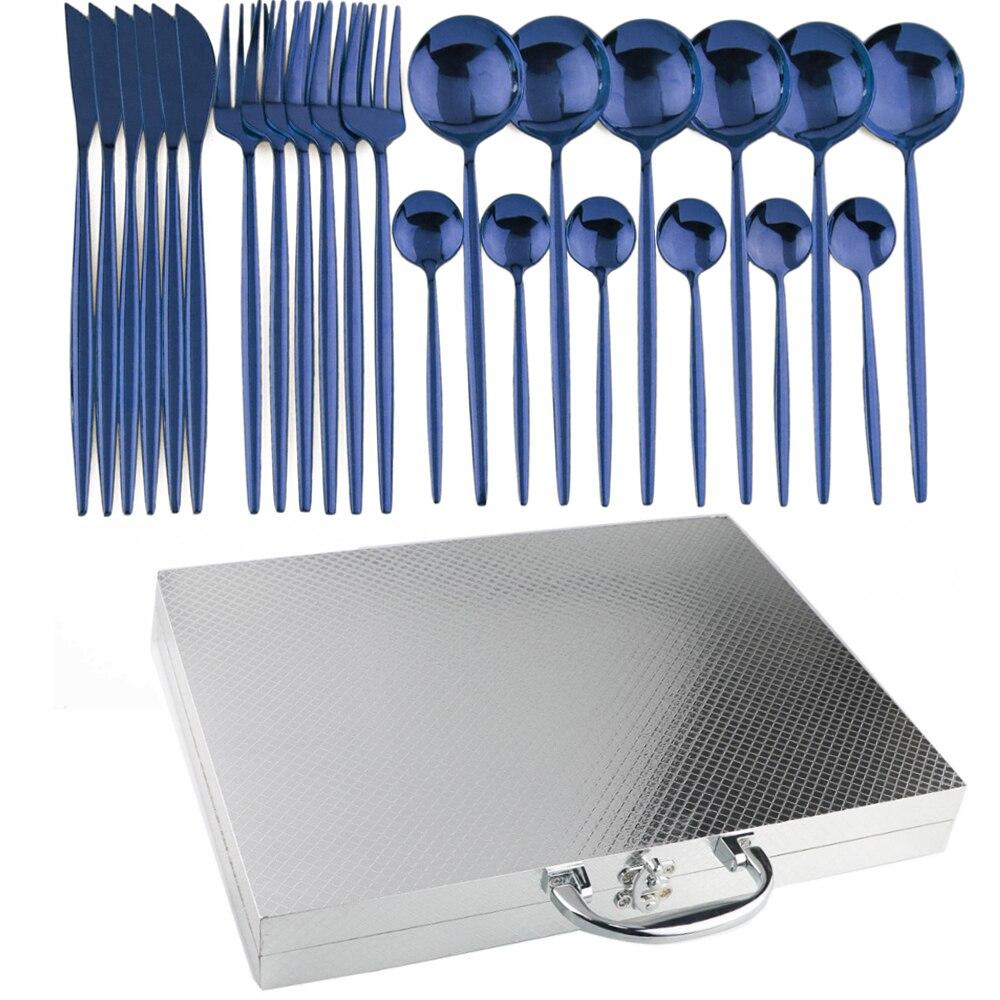 Sada 24 kusů černého nádobí Sada luxusních příborů Sada nádobí z nerezové oceli 304 Vidlička Lžíce Nůž Nádobí Stříbrné nádobí s dárkovou krabičkou