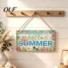 Holiday Decoration for Home Summer Wooden Hanging Sign, Beach Theme Welcome Sign Front Door Decor with Wall Rope, Colorful Hanger Seasonal Farmhouse