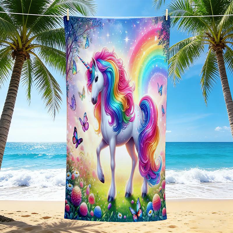 1Pc Rainbow Unicorn Garden Beach Towel, Quick Dry, Multi-Use for Beach Pool Gym Yoga Home Travel, Christmas, Halloween, Xmas Gift S929450